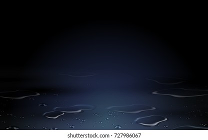 Empty Puddle background, scene for design uses with water drops and puddles on the floor in 3d illustration