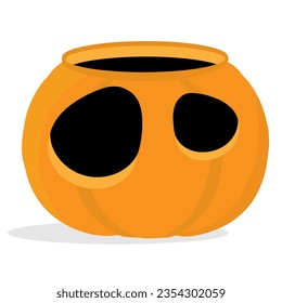 Cubo de calabaza vacío con ojos tristes en un fondo blanco. Ilustración vectorial de dibujos animados