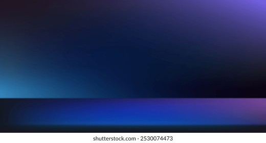 Fundo de estúdio roxo e azul vazio. Fundo de estúdio escuro vazio. Projeto abstrato da plataforma do quarto do estúdio. Espaço para a venda de produtos no site. Ilustração vetorial.