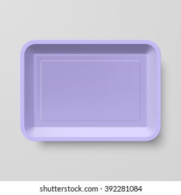 Empty Purple Plastic Food Container on Gray Background