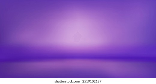 Empty purple solid studio gradient bg with spotlight in the center. Bright violet wall and floor. Interior mockup for product display. Simple stage background. Vector illustration