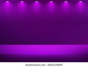 Empty purple studio room background space for selling products on the website. Empty room with spotlight effect. Vector illustration.
