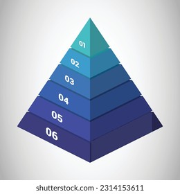 Empty Pyramid Infografik, Funnel Pyramid Business Infografik mit 6 Charts. Die Vorlage kann bearbeitet, neu gefärbt und bearbeitet werden. EPS-Vektorgrafik	