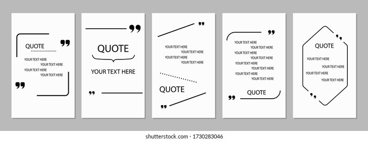 Empty quotation frames with quotes. The text in parentheses, the citation blank speech bubbles, quotes bubbles. A text field isolated on a white background. Vector illustration.