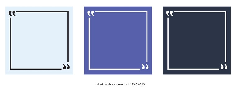 Empty Quote Frames Template Set. Blank Text Box Quote Frame Borders with Quotation Marks . Line Border with Quotation Marks Isolated on white Background.  Social Media Post. Vector illustration . 