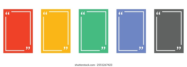 Empty Quote Frames Template Set. Blank Text Box Quote Frame Borders with Quotation Marks . Line Border with Quotation Marks Isolated on white Background.  Social Media Post. Vector illustration . 