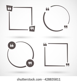 Empty quote square set. Quotation mark speech bubble. Quote box, form, information, text. Vector illustration