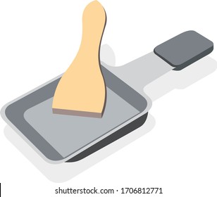 Empty Raclette Pan With Wooden Scraper