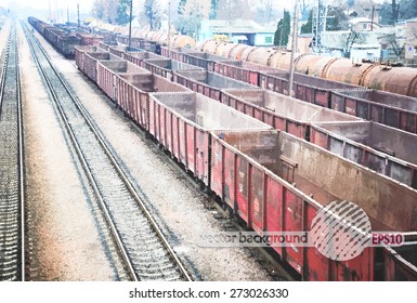Empty railway containers for transportation covered with a rust. Vector background