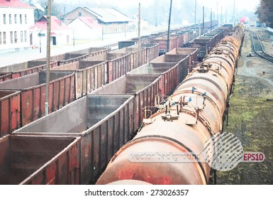 Empty railway containers for transportation covered with a rust. Vector background