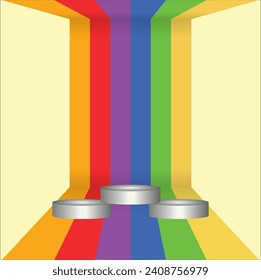 empty rainbow room with podium. vector design illustration. Eps 10