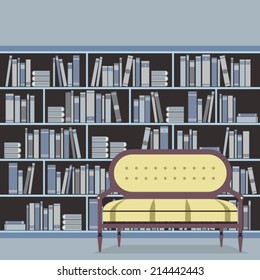 Empty Reading Seat In Front Of A Bookcase Vector Illustration