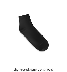 Empty realistic black sock mockup, vector illustration isolated on white background. Low cut sock clothing for sport and casual. Design blank template