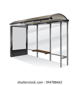 Empty realistic bus stop with blank billboard isolated.