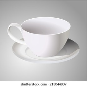 Empty realistic coffee ceramic cup with saucer. front view. vector art image illustration, isolated on white background
