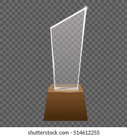 Empty realistic glass trophy awards vector statue. Glossy transparent trophy for award illustration. Promotional objects mock up.