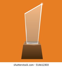 Empty realistic glass trophy awards vector statue. Glossy transparent trophy for award illustration. Promotional objects mock up.