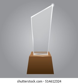 Empty realistic glass trophy awards vector statue. Glossy transparent trophy for award illustration. Promotional objects mock up.