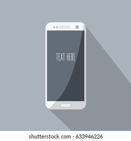 Empty realistic modern blank cell phone illustration or mobile vector. flat design style grey or gray background with space for text & shadow. For business & gadget technology.