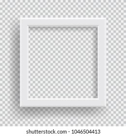 Empty realistic photo frame with transparent shadow on plaid black white background. Photo border to family album. Make with gradient mesh tool. Vector illustration for your design and business.