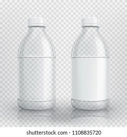 Empty realistic plastic bottle. Vector illustration with 3d transparent bottle with blank sticker.