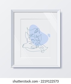 Empty realistic white frame on white walls. Template with transparency. Minimalistic style. Vector clipart