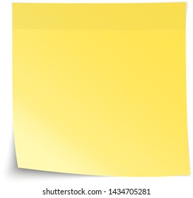 empty realistic yellow sticky note paper sheet with curled up corner and shadows vector illustration