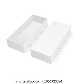 Empty rectangular box mock up with lid isolated on white background. Vector illustration