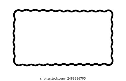 Empty rectangular frame with curvy edges. Rectangle shape with scalloped borders. Picture or photo framework, empty text box, tag or banner isolated on white background. Vector graphic illustration.