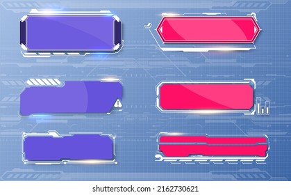 Empty rectangular frames or buttons in a futuristic style for the design of the game's user interface. Abstract control panel layout design. Blue Virtual hi Scifi technology gadget. Vector