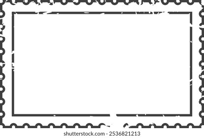 Marco rectangular vacío del sello postal con los bordes del grunge y las perforaciones del círculo, proporcionando el espacio para el diseño o el texto de encargo