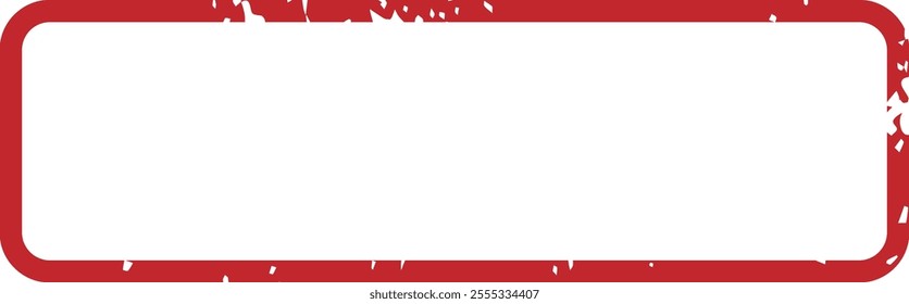 Empty rectangular red grunge stamp border on a clean white background, offering ample copy space for a custom message or unique design, evokes a vintage and distressed feel