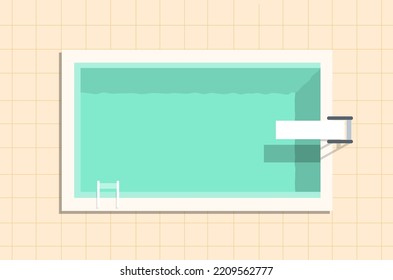 Empty rectangular turquoise swimming pool. Rent a real estate or Chill out summer vacation in luxury resorts concept. Vector illustration