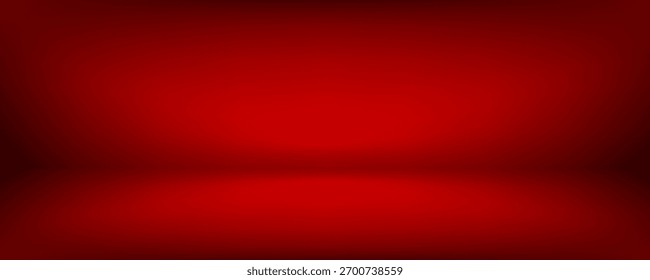 Empty red background for product display. Vector abstract volume mock up stage studio table room with space for display content