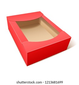 Empty red cardboard box for storing candy and baking, as well wrapping gifts and other items. EPS10 vector illustration isolated on white background.