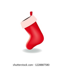 Empty red Christmas stocking isolated on the white background. Long sock for gifts and presents. Image suitable for Christmas and New Year design. Vector illustration