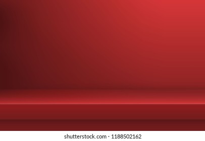 Empty red color shelf with shadow background ,Template for premium, luxury product presentation