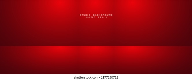 Empty red color studio room luxury background. Abstract gradient red, used as background for display products design web template, Vector illustration