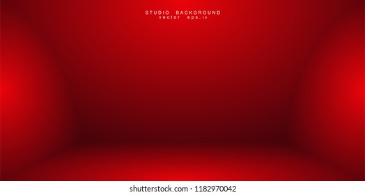 Empty red color studio room luxury background. Abstract gradient red, used as background for display products design web template, Vector illustration