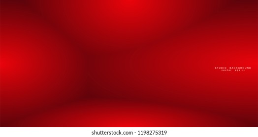 Empty red color studio room luxury background. Abstract gradient red, used as background for display products design web template, Vector illustration