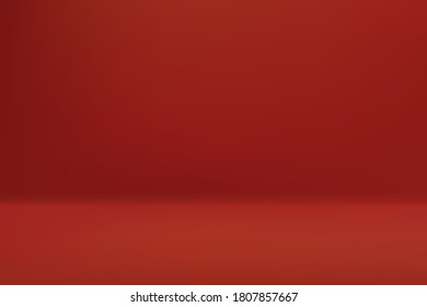 Empty red color studio room with shadow background