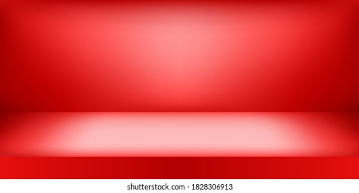 Empty red color studio. Room background, product display with copy space for display of content design. Vector illustration