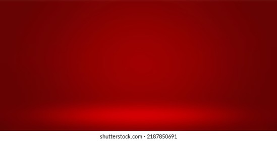 Empty red color studio table room background. Banner for advertise product