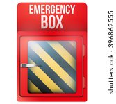 Empty red emergency box with in case of emergency breakable glass. Square format. Vector illustration Isolated on white background. Editable.