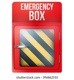 Empty red emergency box with in case of emergency breakable glass. Square format. Vector illustration Isolated on white background. Editable.