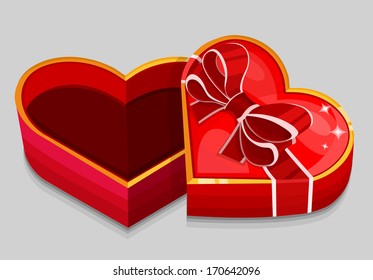 Empty Red Heart Box. Vector Illustration