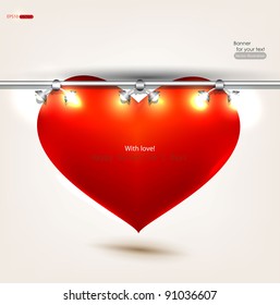 Empty red heart placard for advertising with lighting