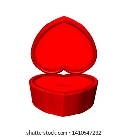 Empty Red Jewelry Box In Shape Of Heart Vector. Bright Colorful Container For Love Symbol And Wedding Woman Jewelry Ring. Case For Precious Accessory Gift On Valentine Day Realistic 3d Illustration