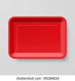 Empty Red Plastic Food Container on Gray Background
