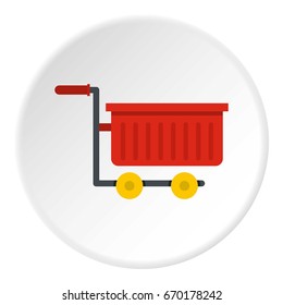 Empty red plastic shopping trolley icon in flat circle isolated vector illustration for web
